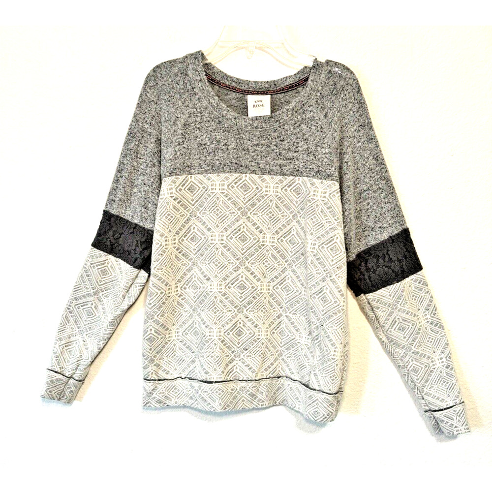 Knox Rose Cozycore Geometric Patterned Sweater Lace Detail‎ Loungewear Boho